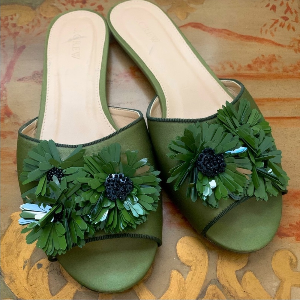 J.Crew embellished satin slides, size 7
